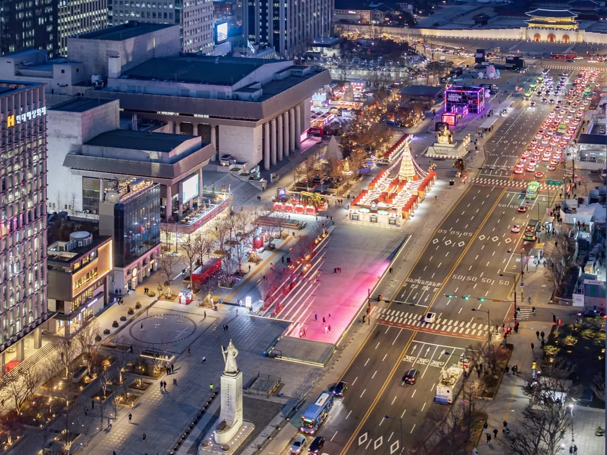 Gwanghwamun Square, Seoul, at dusk